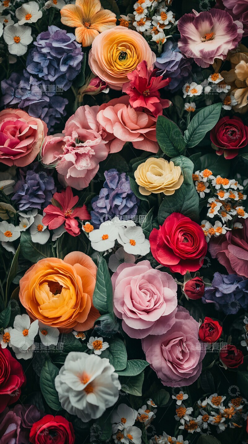 高清大图下载【趣麦麦图】彩色花朵密集排列1
