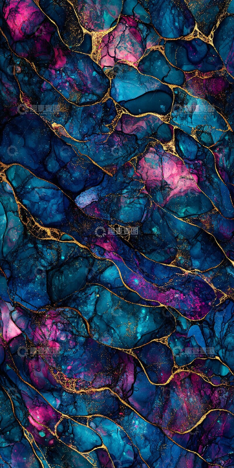 高清大图下载【趣麦麦图】蓝粉紫金酒精墨水壁纸