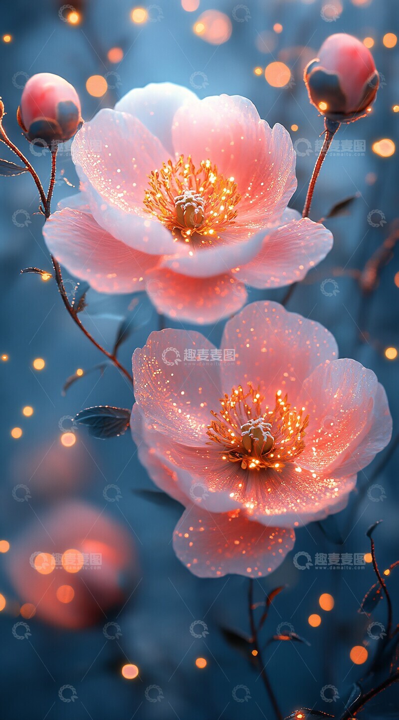 高清大图下载【趣麦麦图】粉牡丹与蓝金交融2
