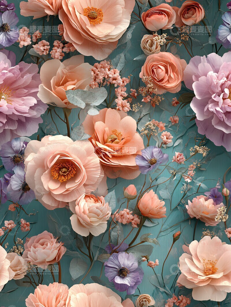 高清大图下载【趣麦麦图】粉色紫色蓝色花卉壁纸1