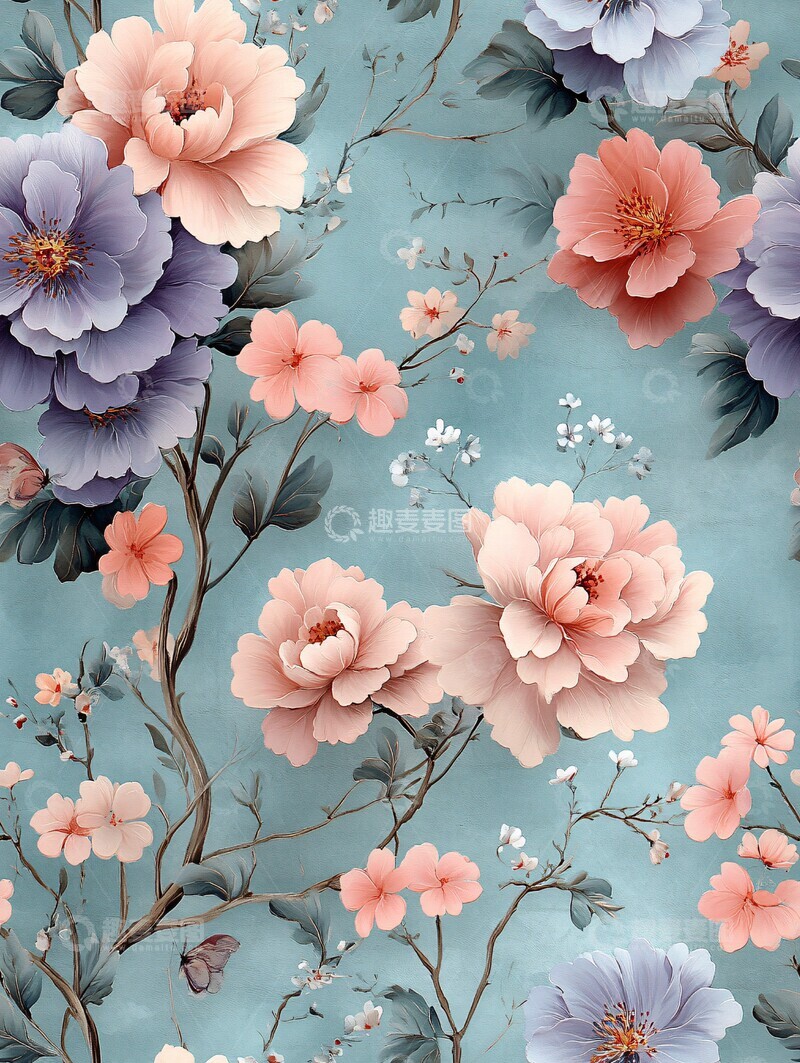 高清大图下载【趣麦麦图】粉色紫色蓝色花卉壁纸3