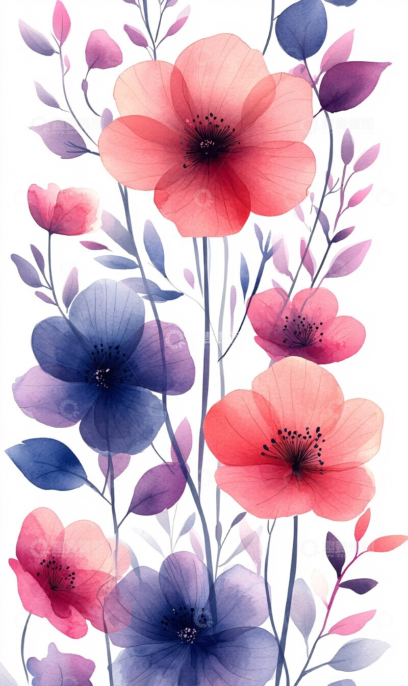 高清大图下载【趣麦麦图】粉色紫蓝小花图案3