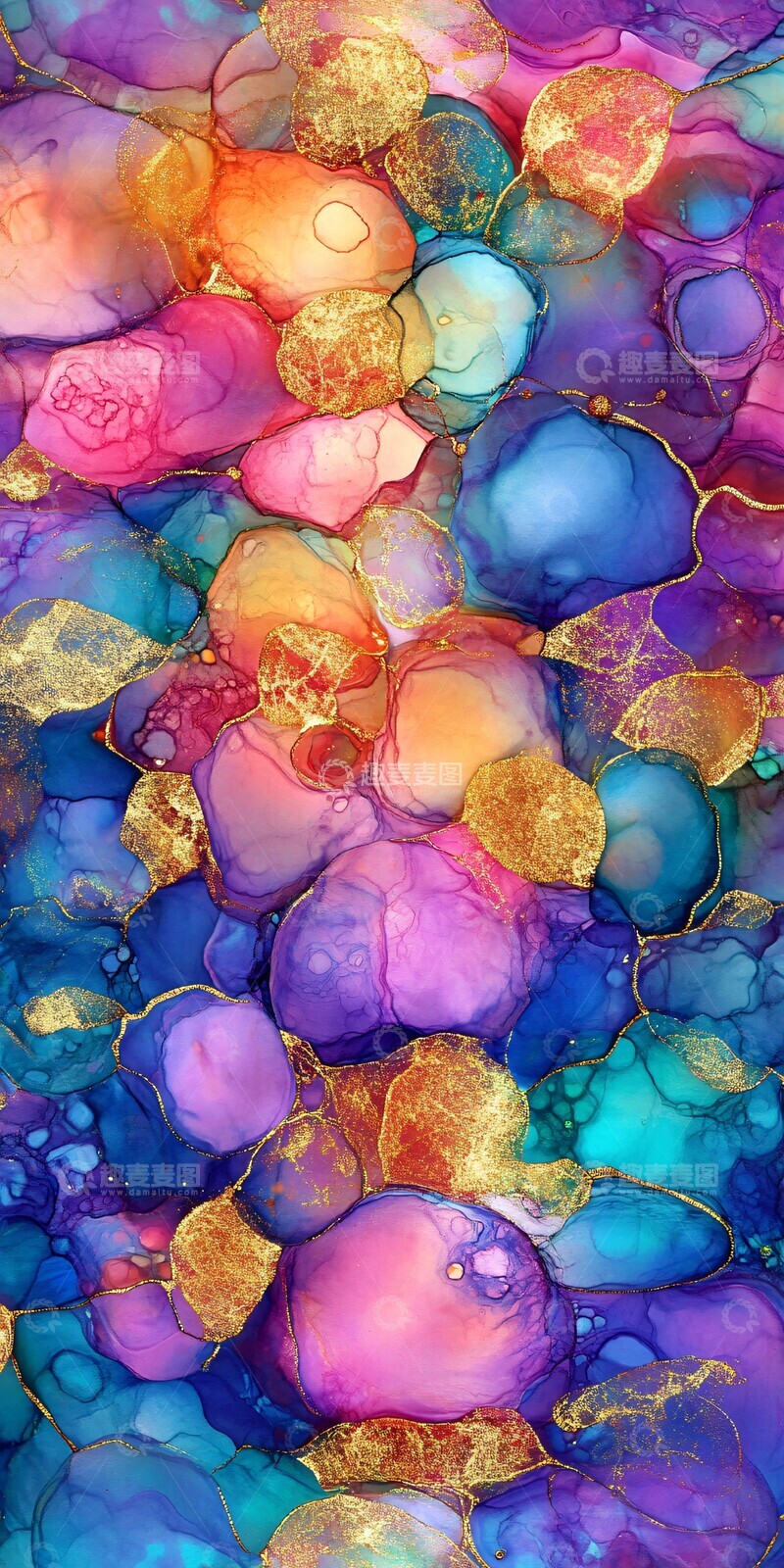 高清大图下载【趣麦麦图】蓝粉紫金酒精墨水壁纸3