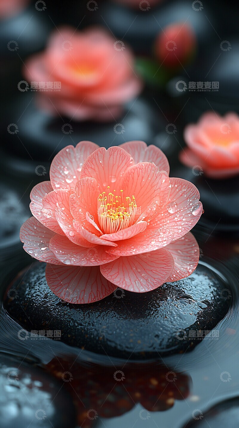 高清大图下载【趣麦麦图】山茶花与鹅卵石