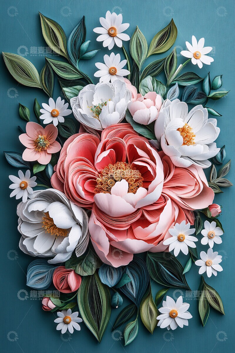 高清大图下载【趣麦麦图】粉色牡丹与白雏菊2