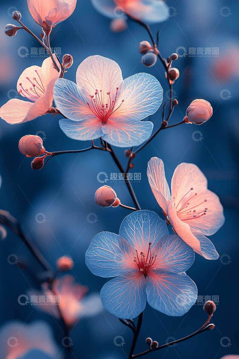 高清大图下载【趣麦麦图】粉蓝渐变花卉背景1