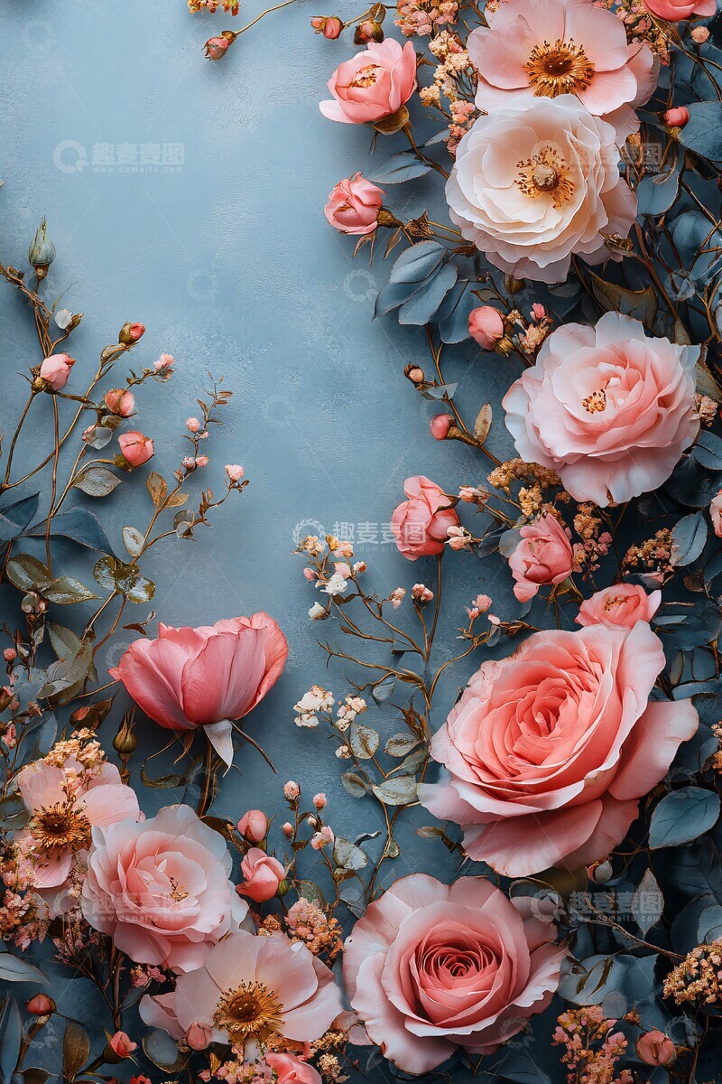 高清大图下载【趣麦麦图】粉色金色花艺婚礼卡1