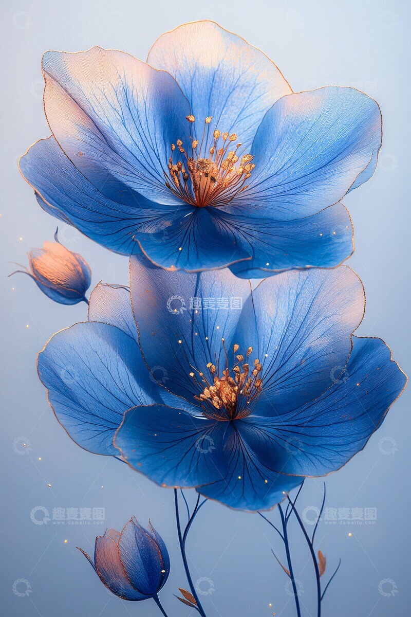 高清大图下载【趣麦麦图】蓝色金色透明花2