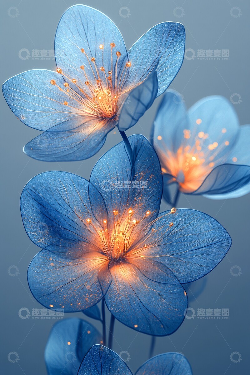 高清大图下载【趣麦麦图】蓝色金色透明花