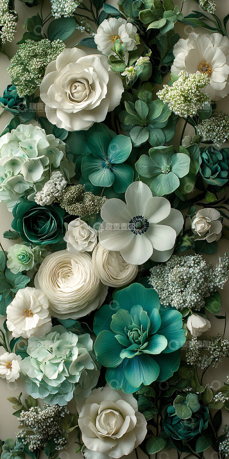 高清大图下载【趣麦麦图】白绿青花束花束叶片背景