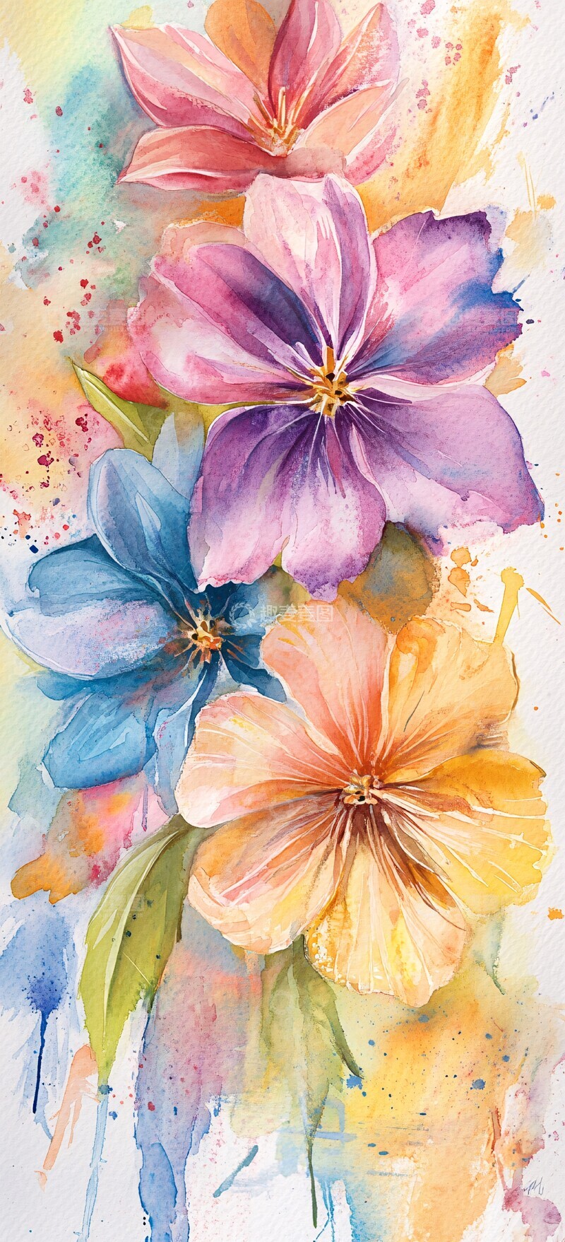 高清大图下载【趣麦麦图】大花朵水彩画1