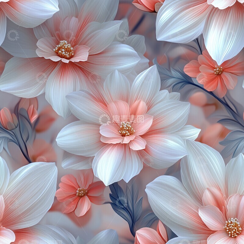 高清大图下载【趣麦麦图】粉白花朵数字艺术3