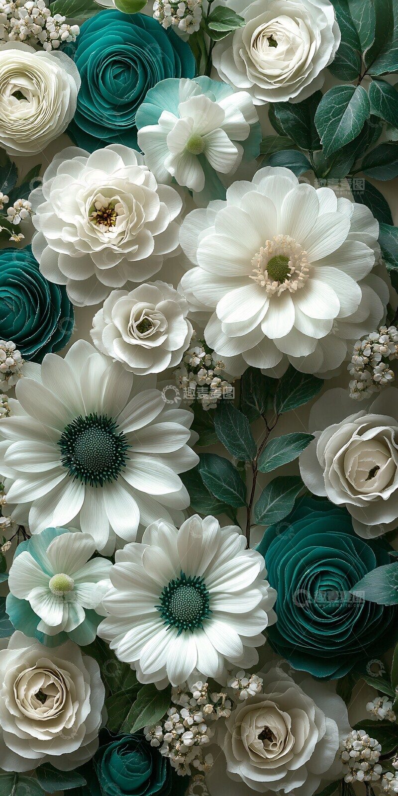 高清大图下载【趣麦麦图】白绿青花束花束叶片背景1