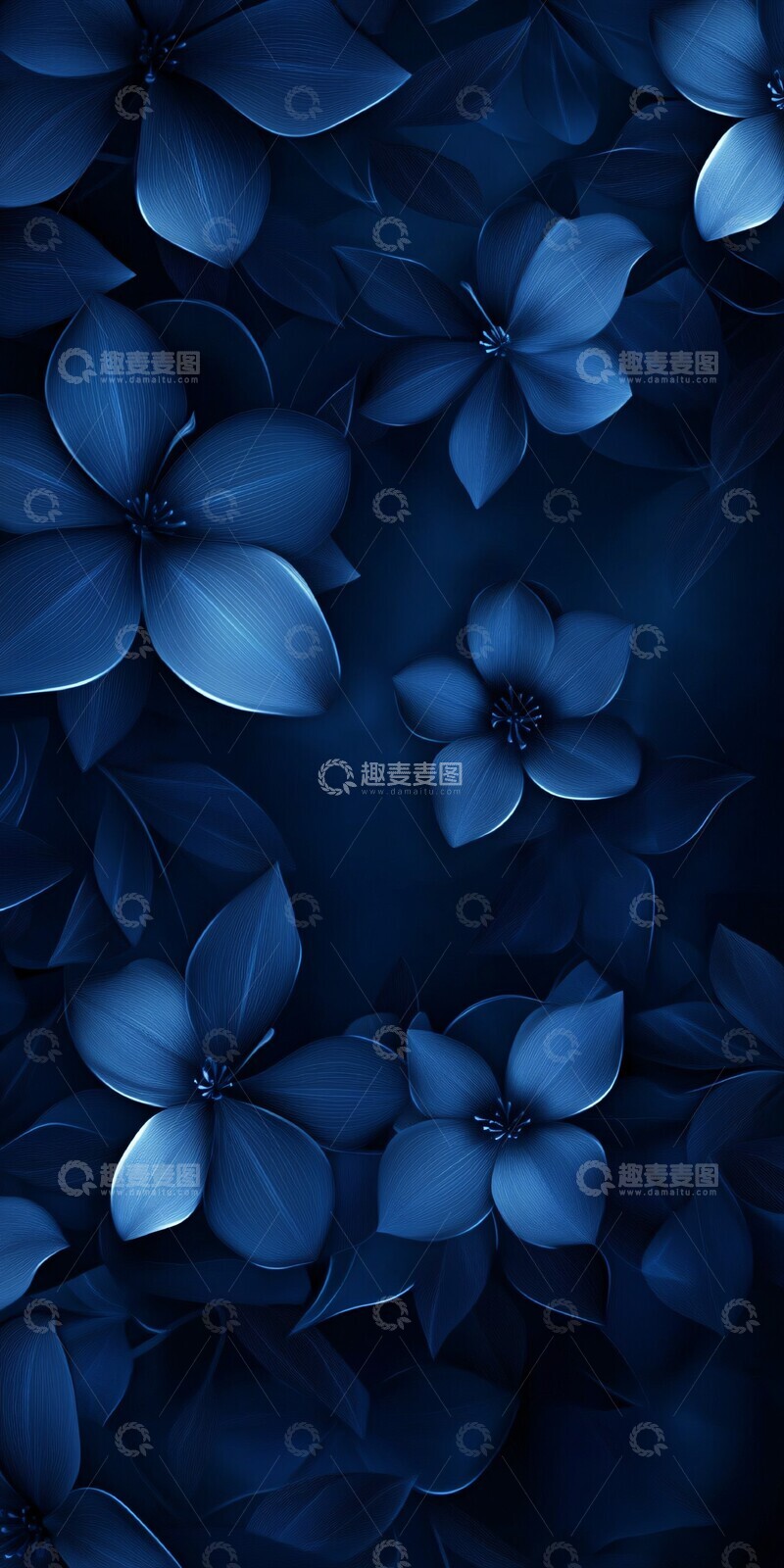 高清大图下载【趣麦麦图】蓝花暗背景蓝花背景手机2