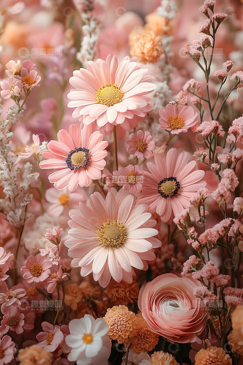 高清大图下载【趣麦麦图】粉色金色花艺婚礼卡2