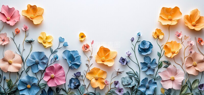 高清大图下载【趣麦麦图】黄色绿色蓝色粉色紫色花朵3