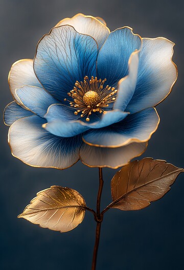 蓝花金叶花卉画1