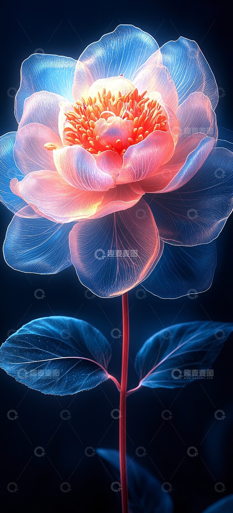 高清大图下载【趣麦麦图】蓝色粉色牡丹花2