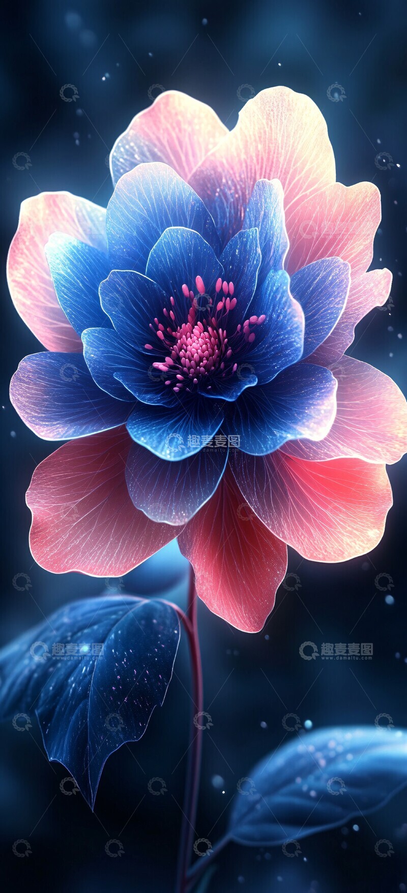 高清大图下载【趣麦麦图】蓝色粉色牡丹花1