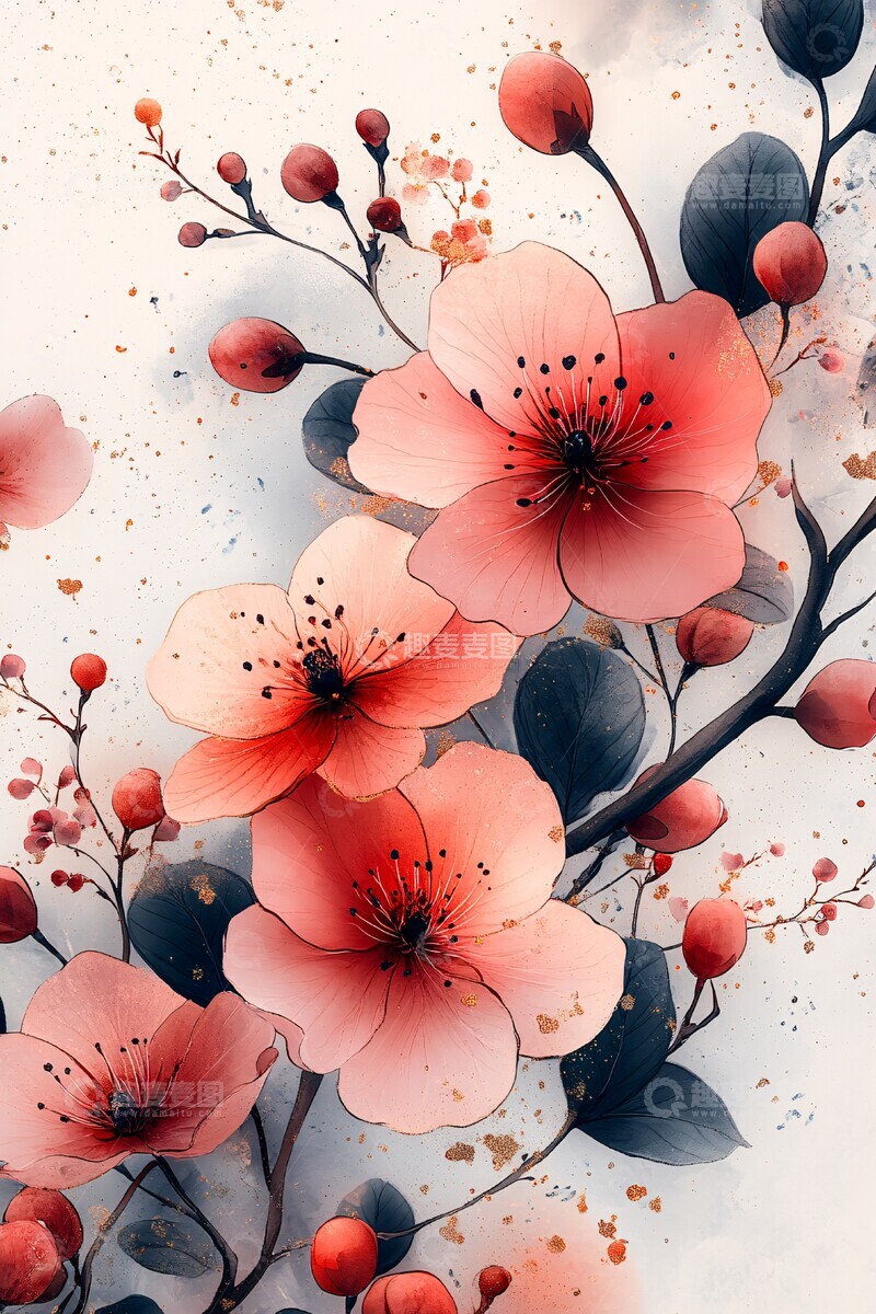 高清大图下载【趣麦麦图】粉色金色花艺婚礼卡3