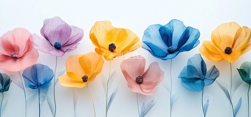 高清大图下载【趣麦麦图】黄色绿色蓝色粉色紫色花朵1