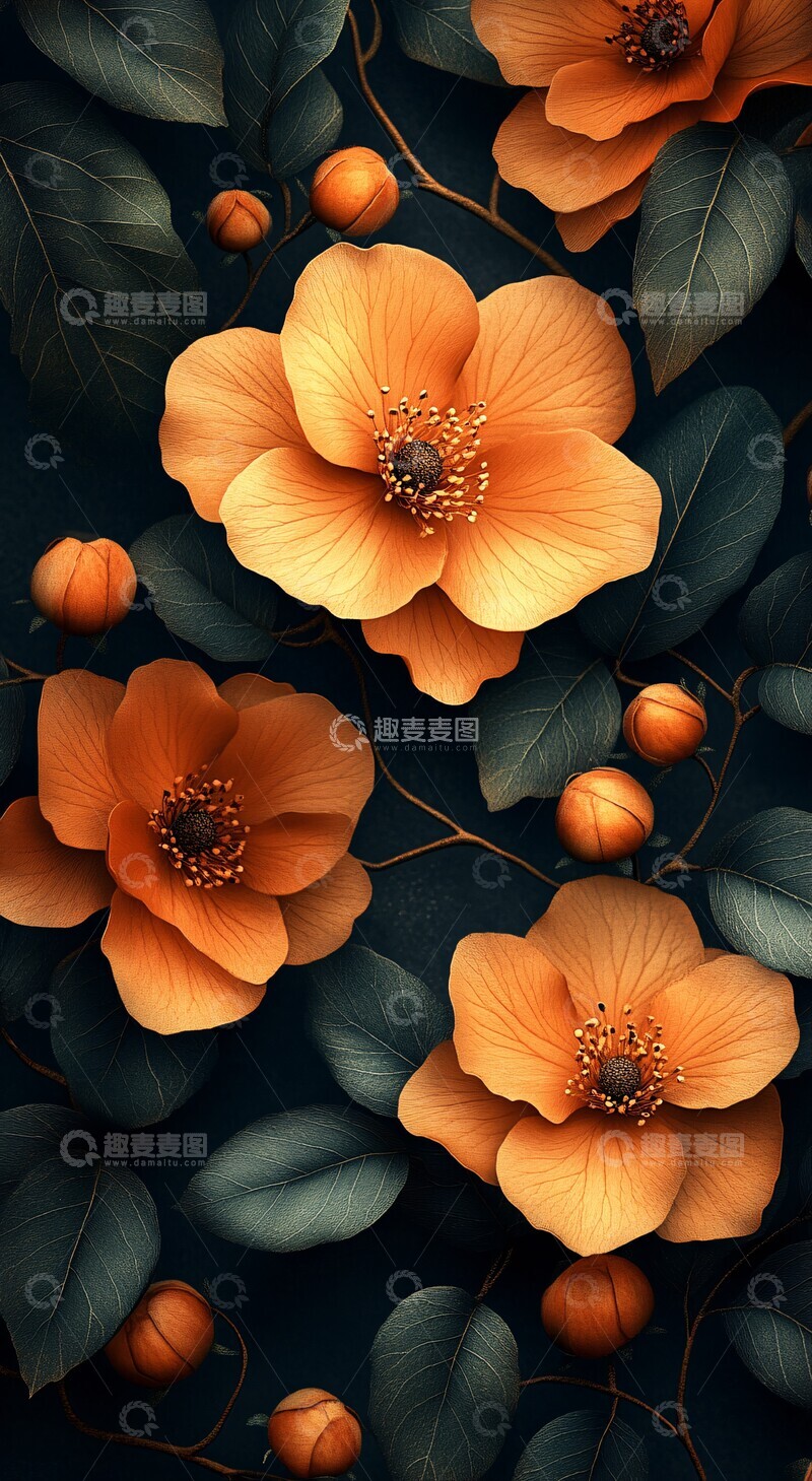 高清大图下载【趣麦麦图】花叶纹样柔和光效