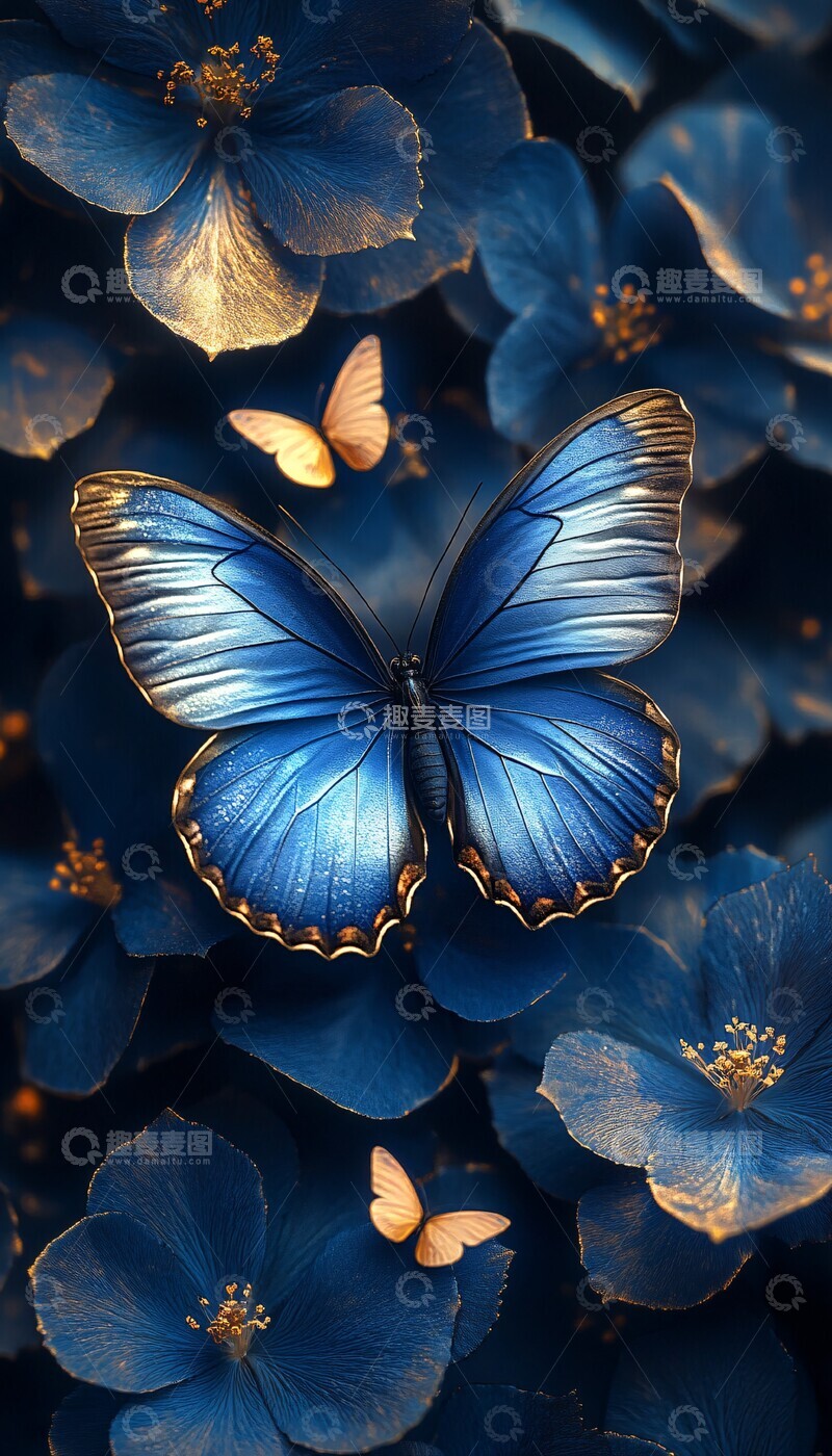 高清大图下载【趣麦麦图】蓝色玫瑰蝴蝶