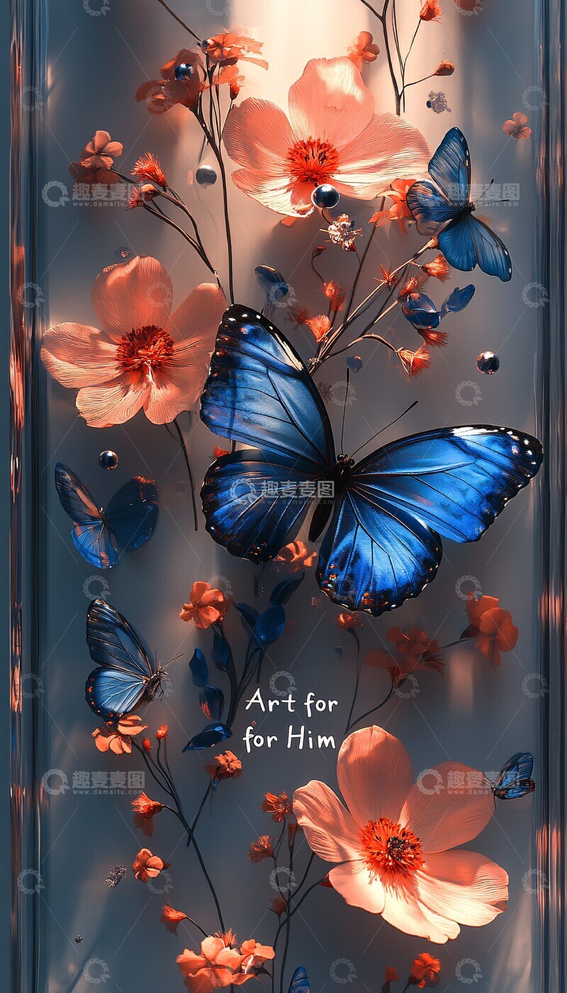 高清大图下载【趣麦麦图】蝴蝶花卉三维画1