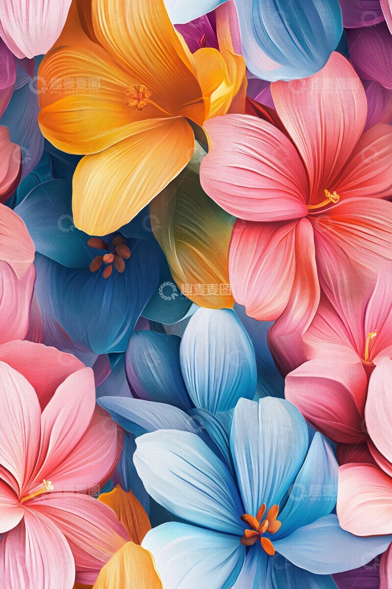 高清大图下载【趣麦麦图】三维油画花卉图案2