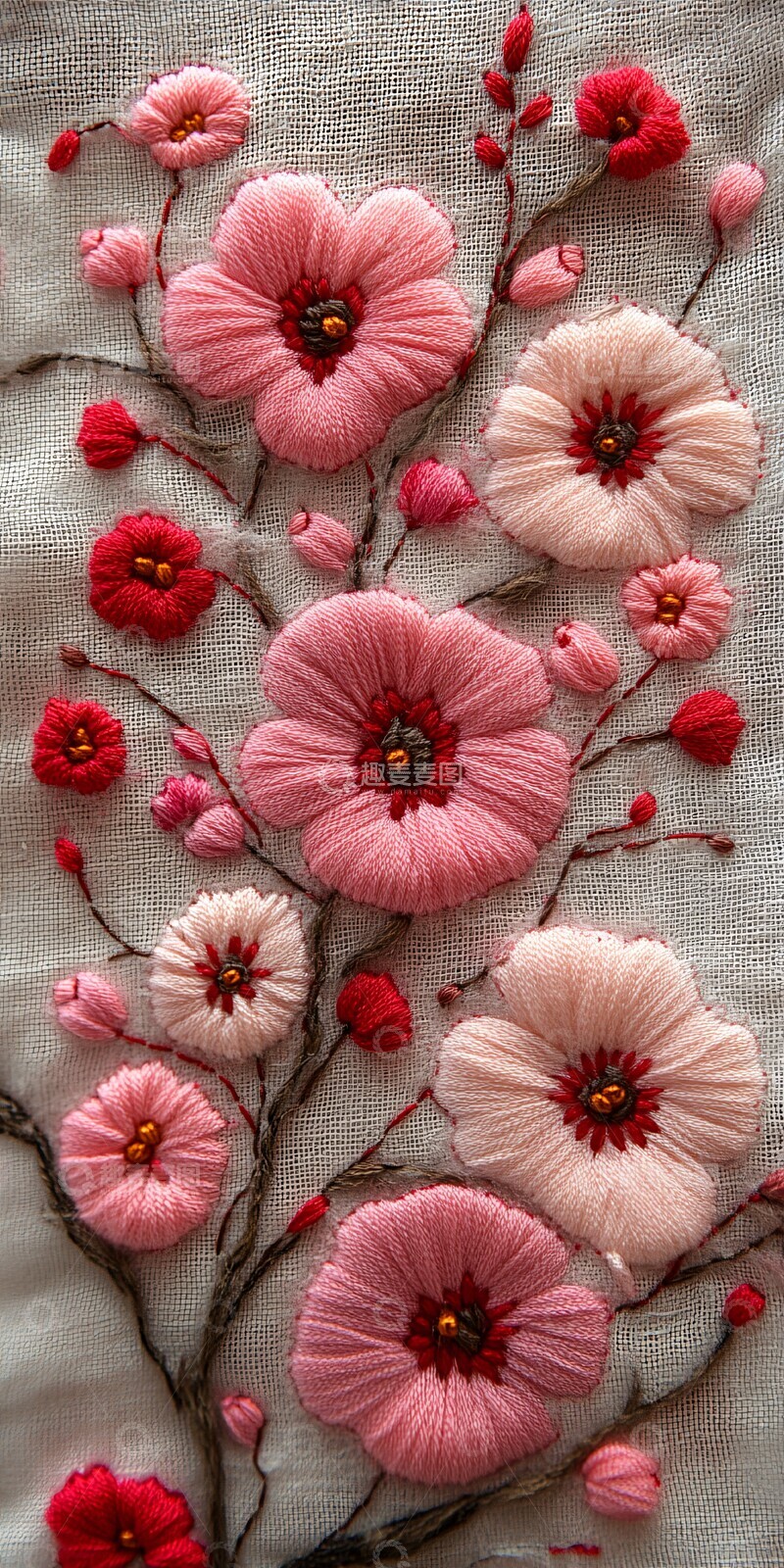高清大图下载【趣麦麦图】粉色花朵刺绣图案3