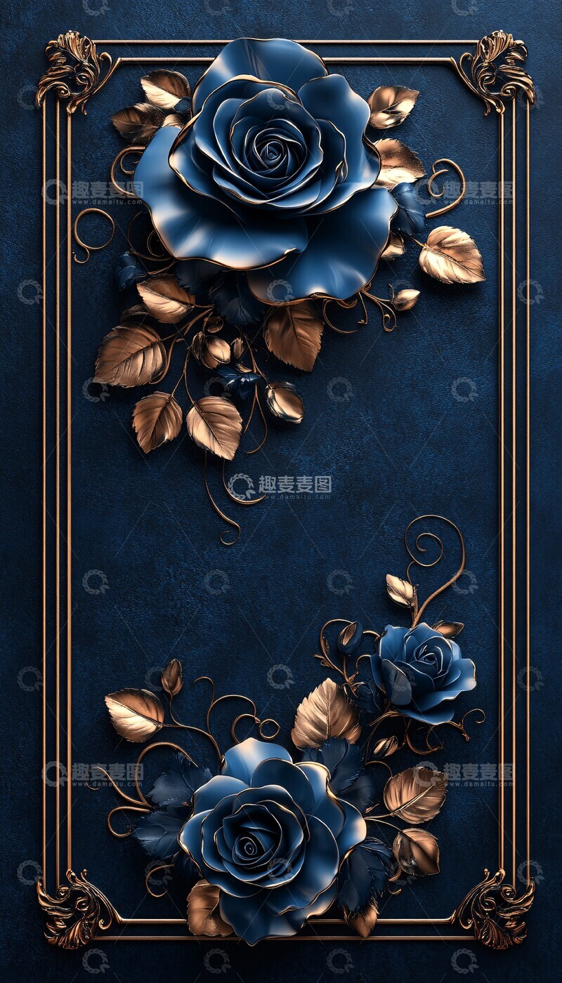 高清大图下载【趣麦麦图】皇家蓝玫瑰金花环2