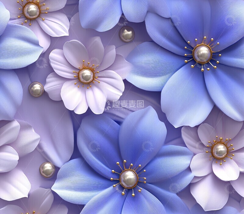 高清大图下载【趣麦麦图】蓝紫金渐变花卉图案
