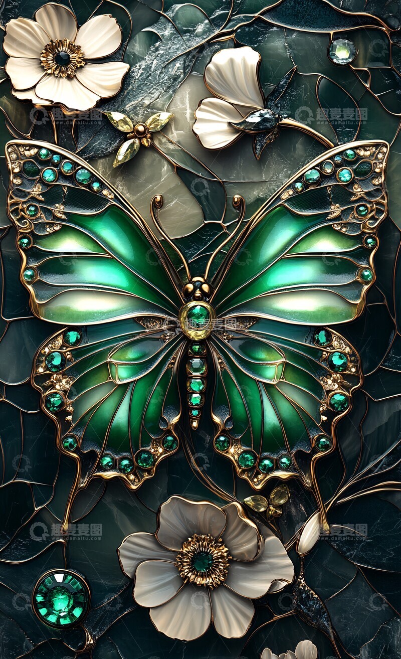 高清大图下载【趣麦麦图】翡翠蝴蝶水晶花纹3