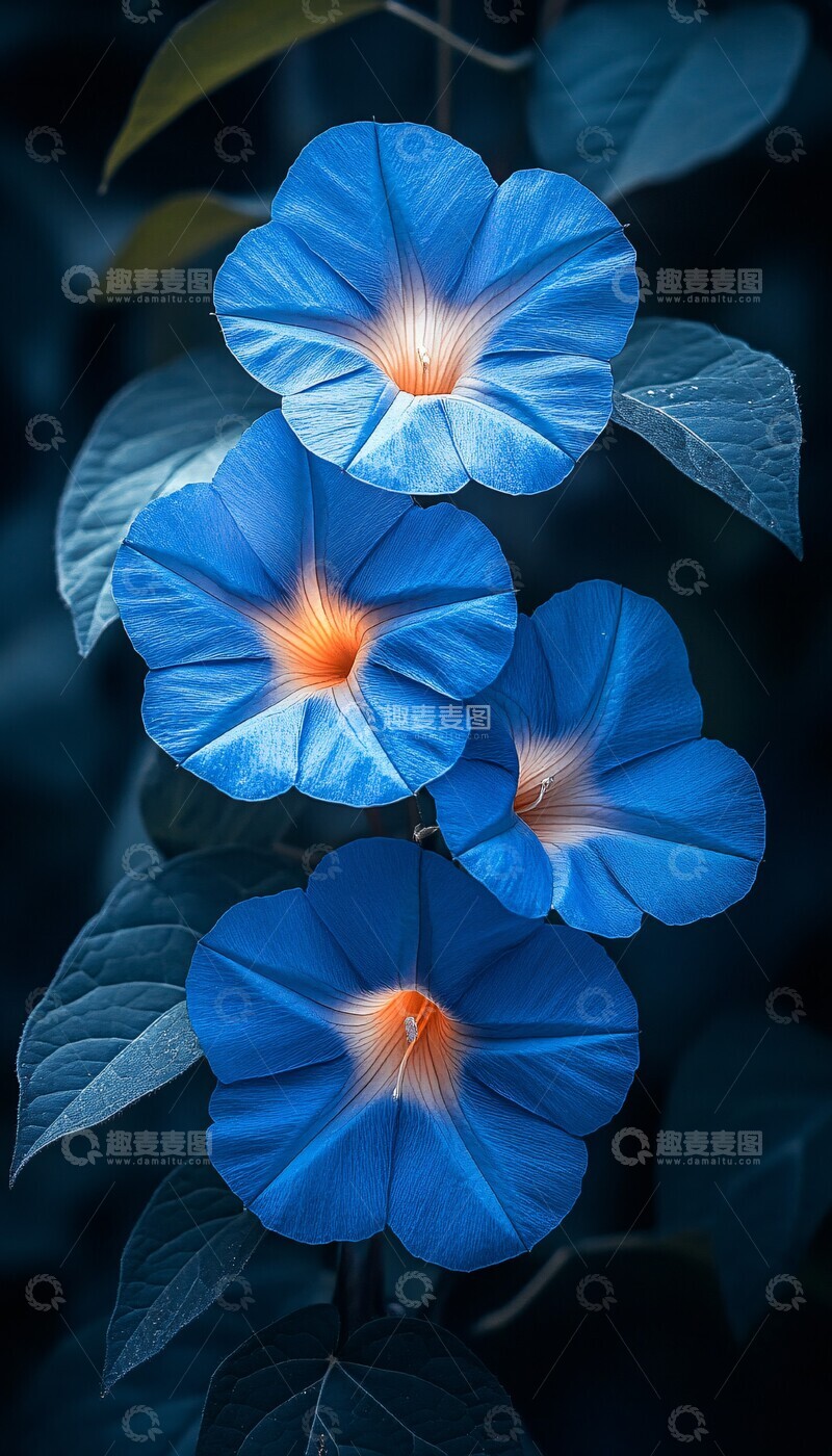 高清大图下载【趣麦麦图】蓝色牵牛花绿叶