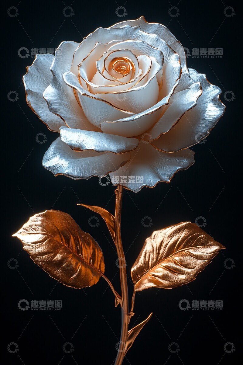 高清大图下载【趣麦麦图】白色玫瑰黄金叶1