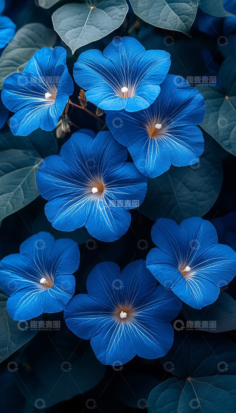 高清大图下载【趣麦麦图】蓝色牵牛花绿叶2