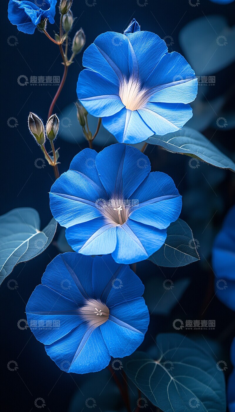 高清大图下载【趣麦麦图】蓝色牵牛花绿叶3