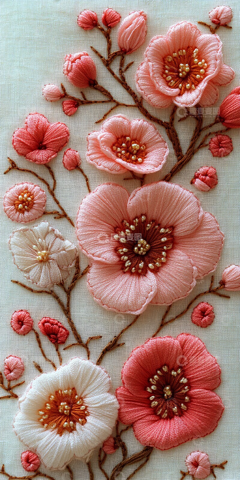 高清大图下载【趣麦麦图】粉色花朵刺绣图案2