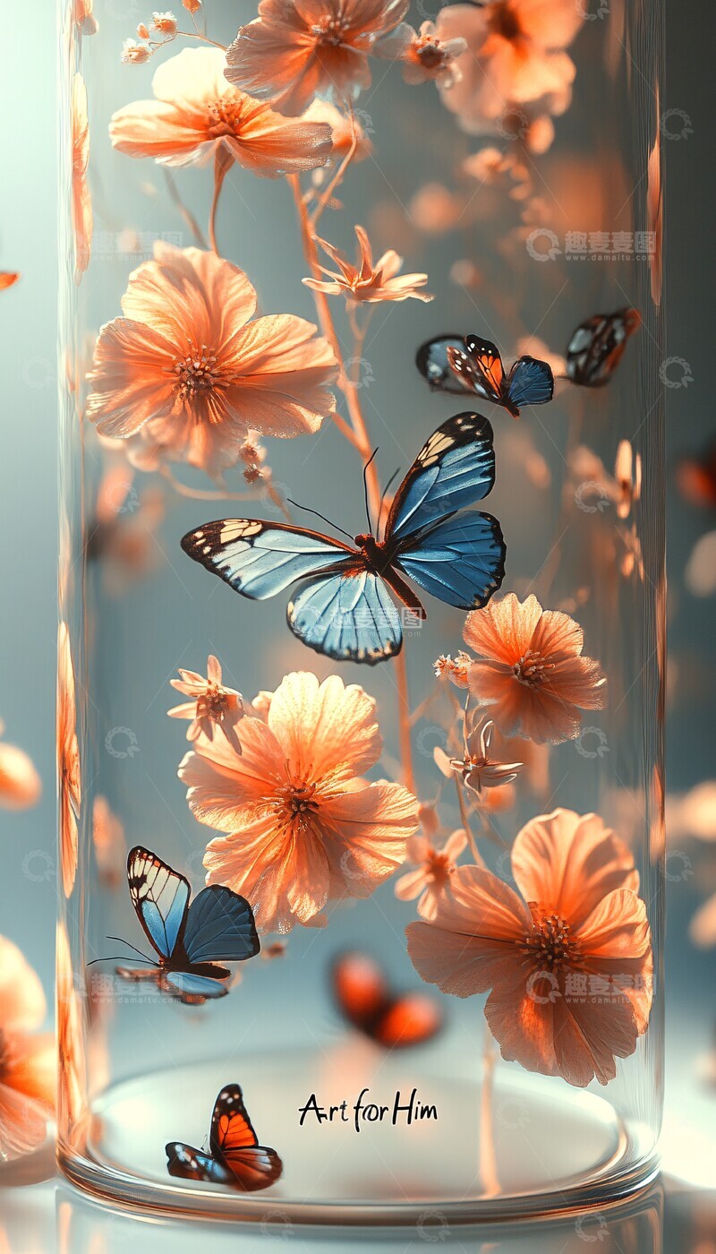 高清大图下载【趣麦麦图】蝴蝶花卉三维画2