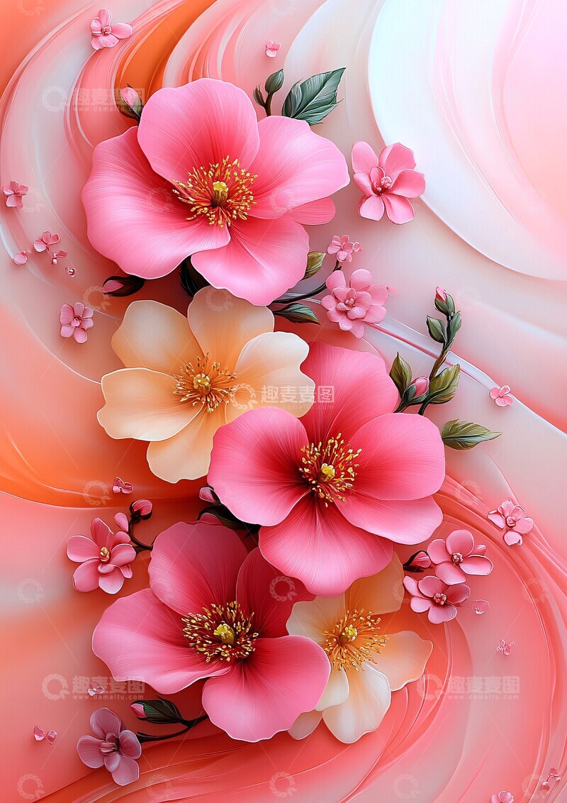 高清大图下载【趣麦麦图】粉色花朵流动纹理