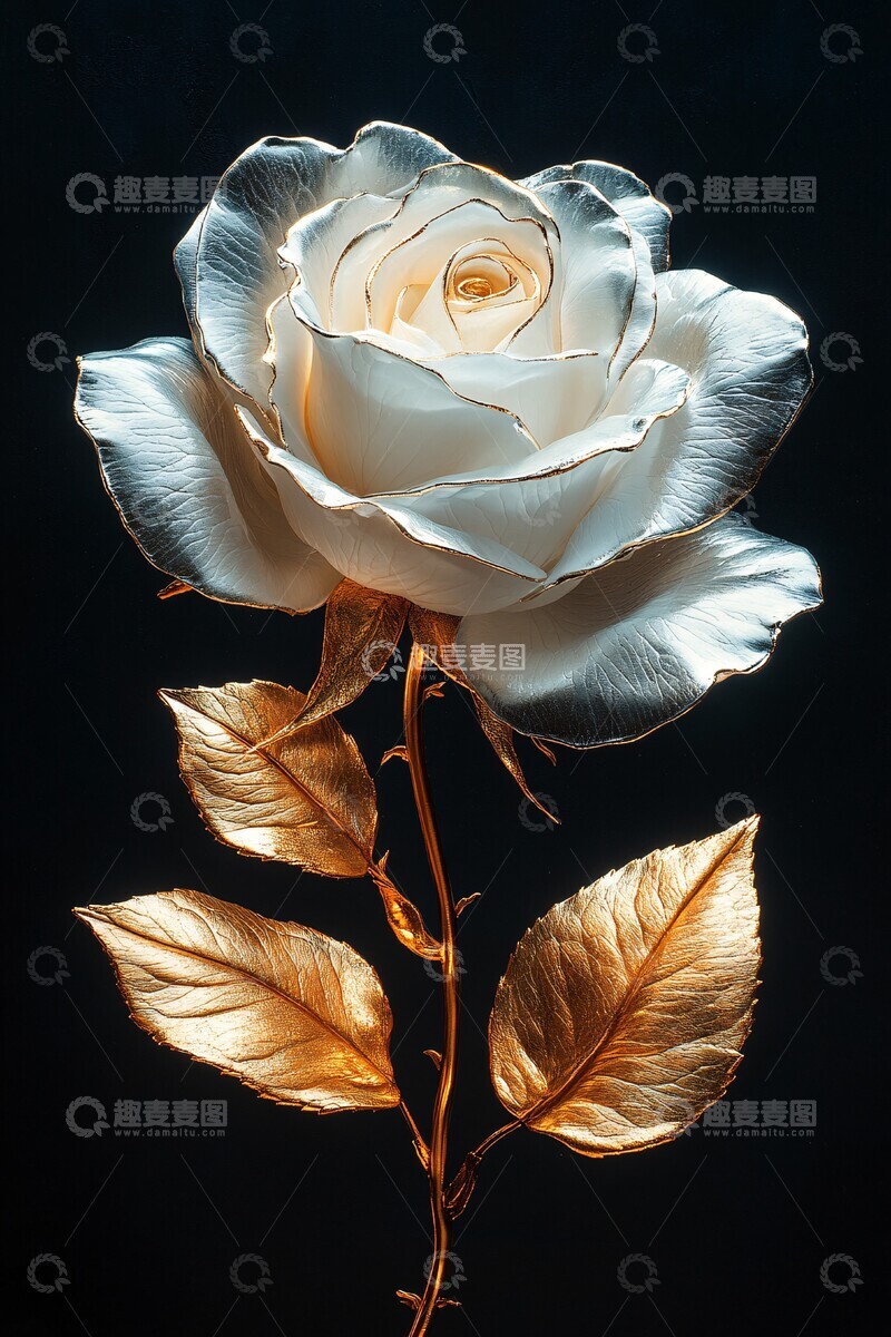 高清大图下载【趣麦麦图】白色玫瑰黄金叶2