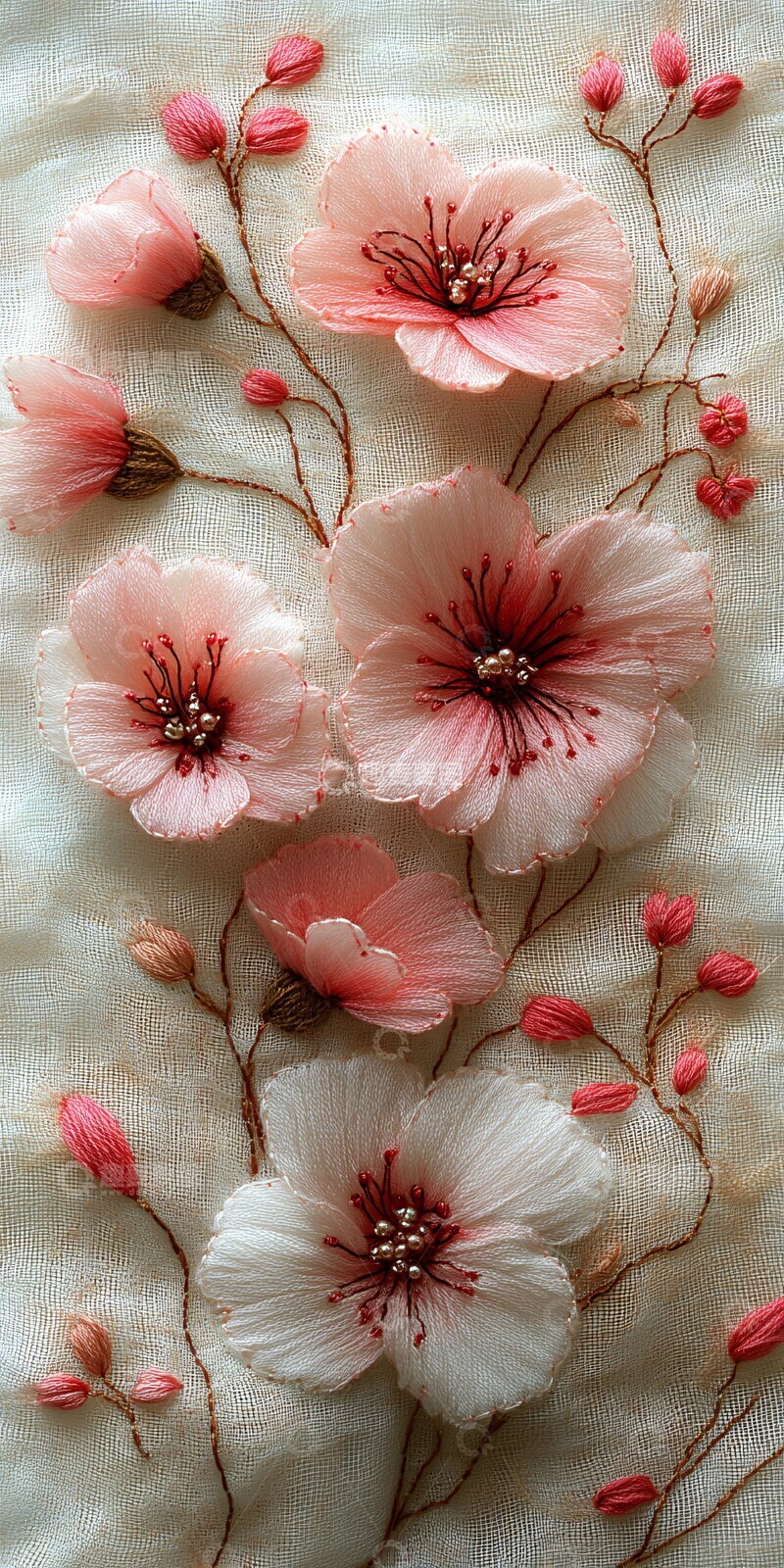 高清大图下载【趣麦麦图】粉色花朵刺绣图案