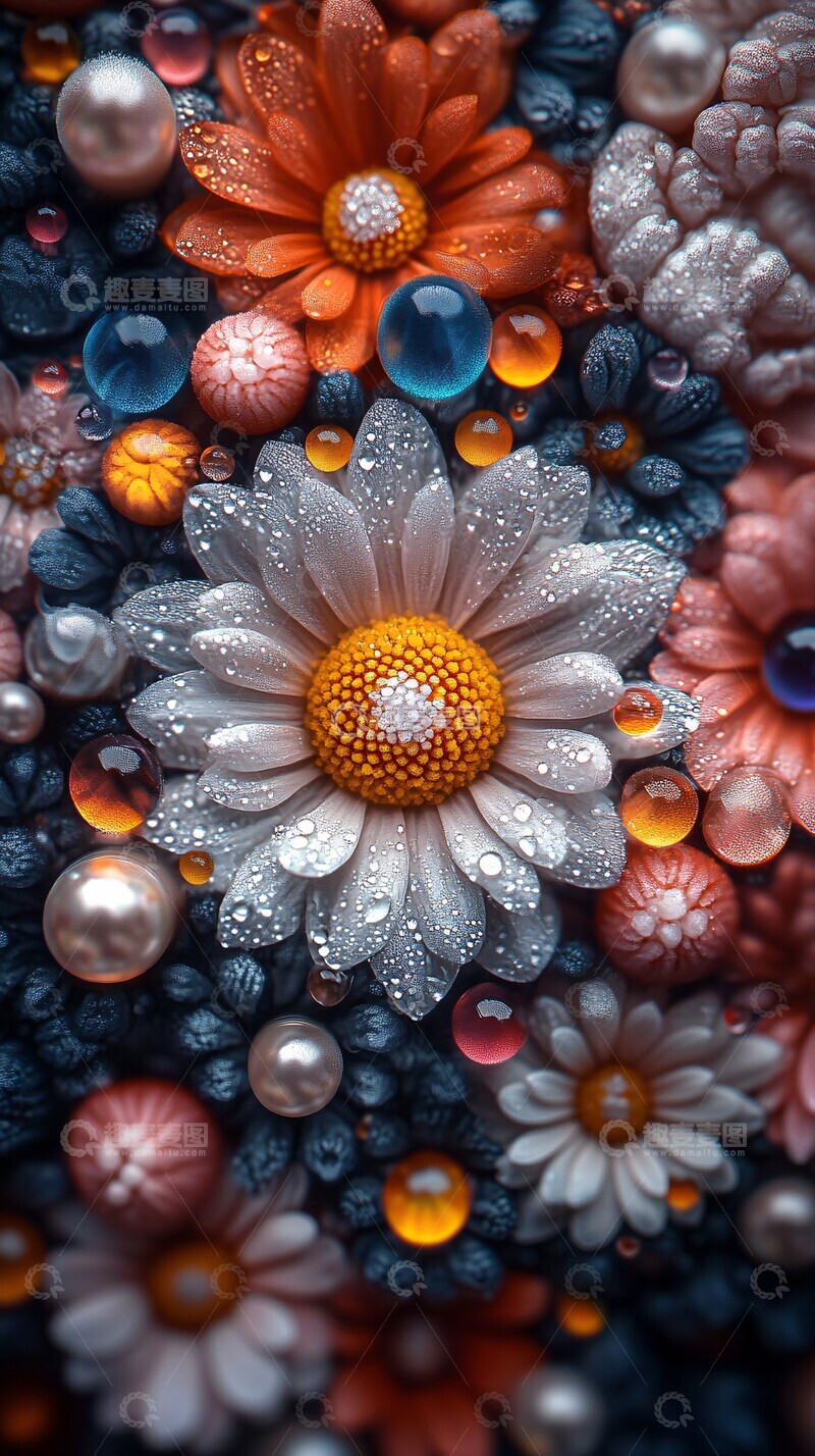 高清大图下载【趣麦麦图】水珠珍珠液体菊