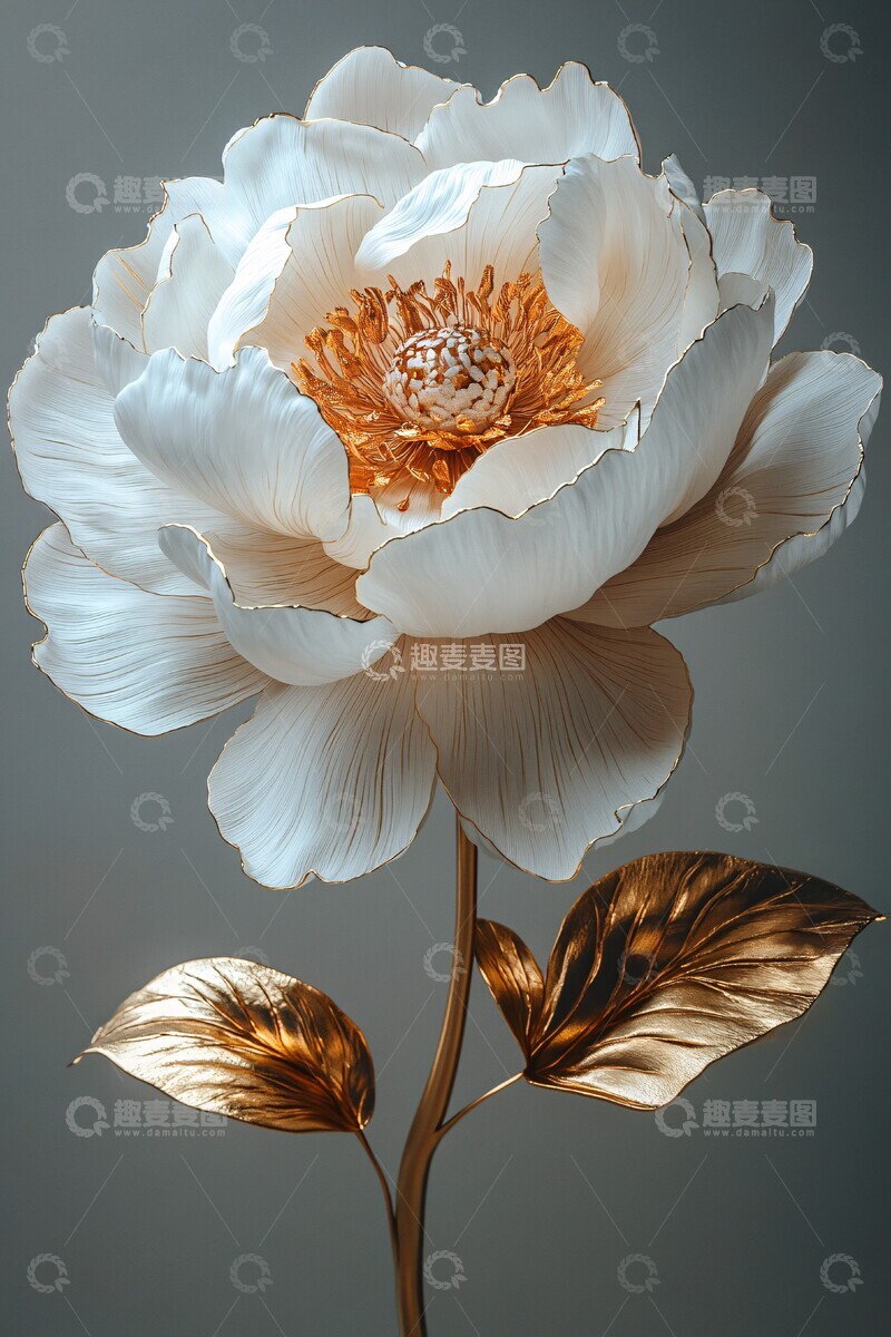 高清大图下载【趣麦麦图】白牡丹浮雕牡丹浮雕金色