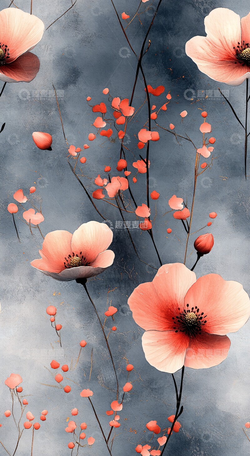 高清大图下载【趣麦麦图】灰白花卉纹样1