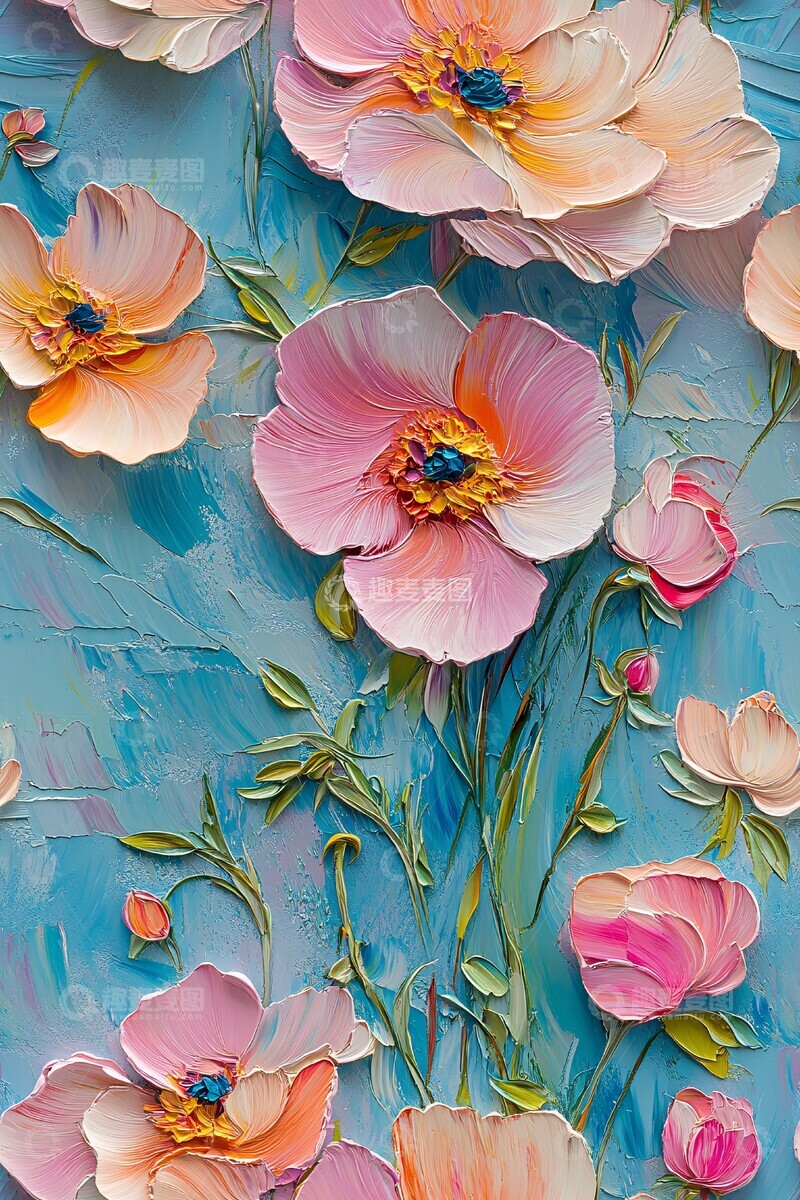 高清大图下载【趣麦麦图】三维油画花卉图案3