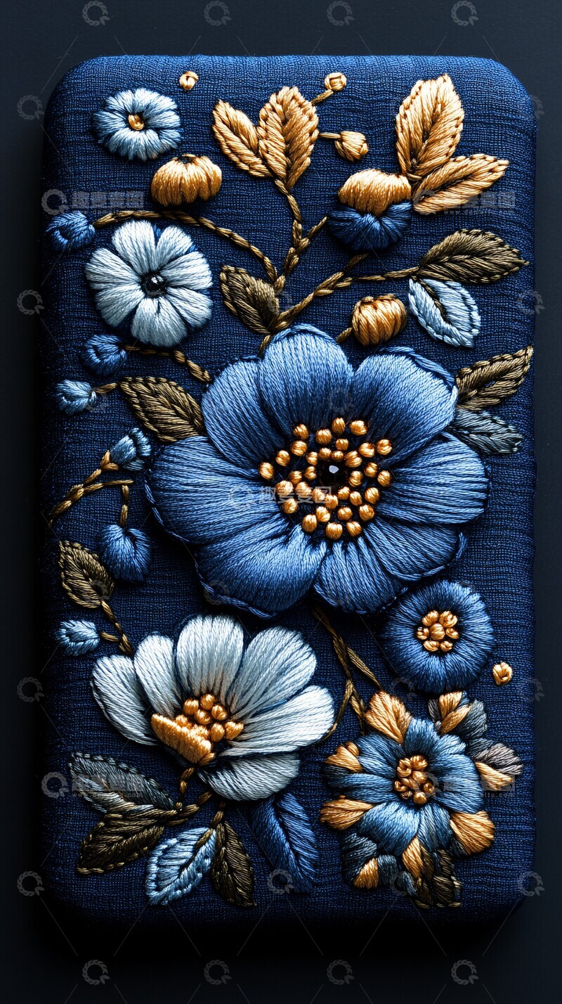 高清大图下载【趣麦麦图】深蓝绣花背景2