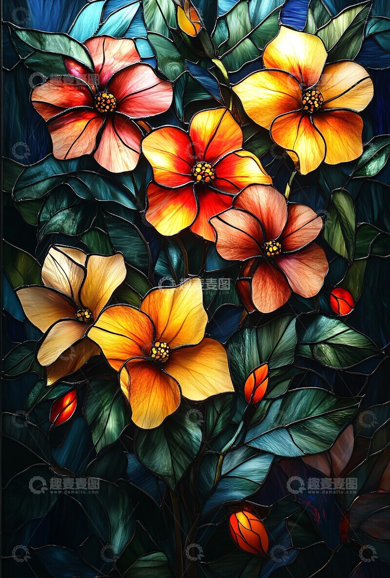 高清大图下载【趣麦麦图】彩色玻璃花朵2
