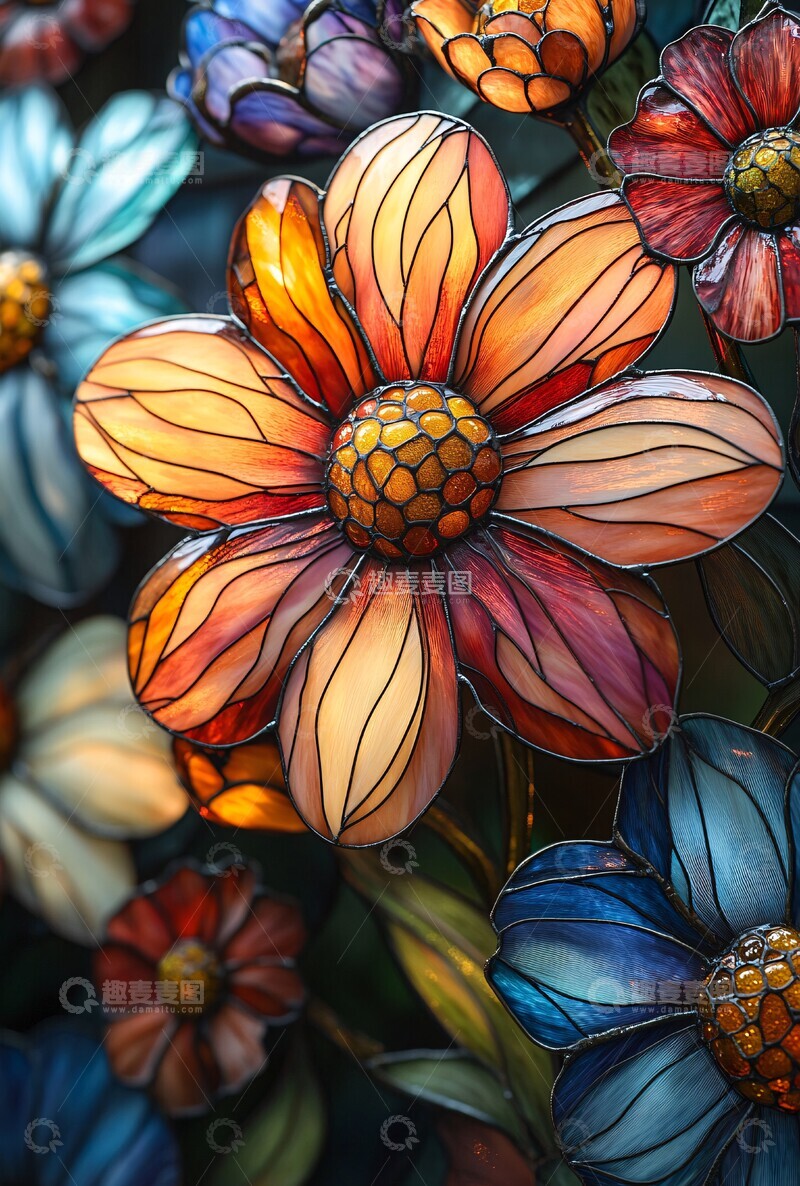 高清大图下载【趣麦麦图】彩色玻璃花朵4