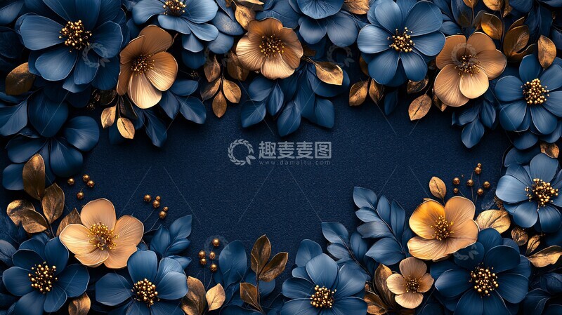 蓝金花卉背景